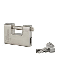 Lucchetto monoblocco rettangolare Thor, acciaio temprato, per serranda, arco in acciaio, 94mm, 5 chiavi reversibili - THIRARD