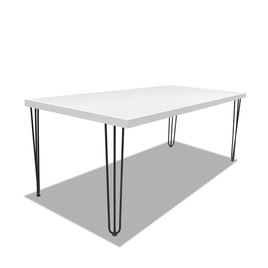 Tavolo da pranzo 160x90cm in legno e metallo con piedi triangolari e ripiano in colore bianco
