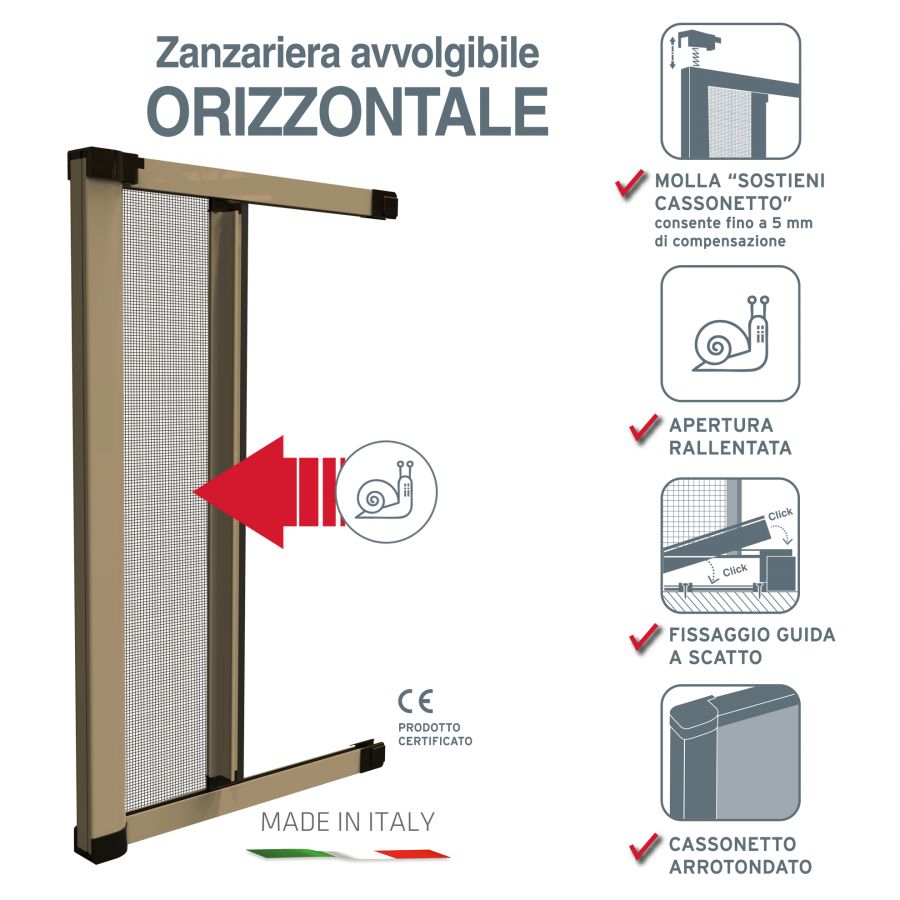 Zanzariera 160 x 250 orizzontale colore bronzo modello roto