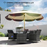 Ombrellone da Giardino Ø2.6 m con Copertura UV50+, Presa d'Aria e 8 Stecche, Beige