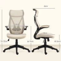 Sedia da Ufficio con Braccioli Ribaltabili, Altezza Regolabile e Schienale Inclinabile, Beige