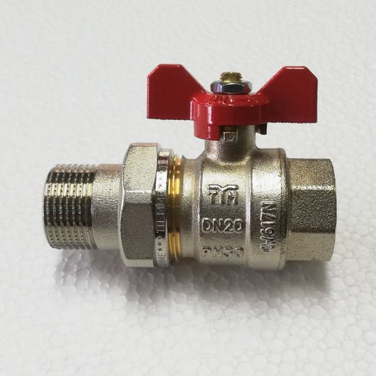 Tiemme 1 valvola sfera saracinesca mf con bocchettone leva corta a farfalla rossa