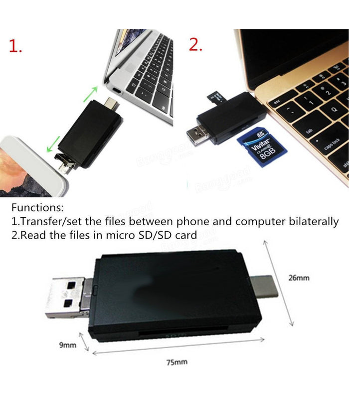 Tipo-c Adattatore Otg Micro Usb Usb 2.0 Sd Micro Sd Card Reader Pc Smartphone         