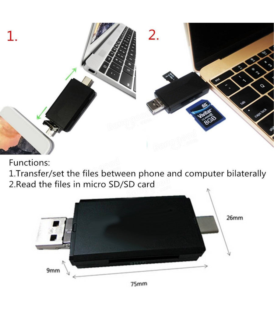 Tipo-c Adattatore Otg Micro Usb Usb 2.0 Sd Micro Sd Card Reader Pc Smartphone         