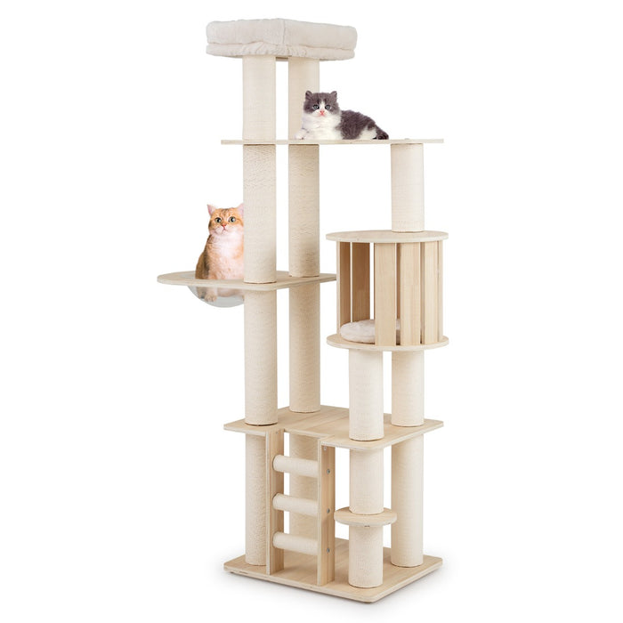 Tiragraffi per gatti 185 cm plywood torretta con condo per gattini, Tiragraffi per gatti posto d¡¯osservazione Legno naturale-Alberi Tiragraffi