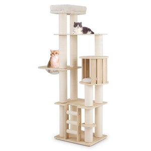 Tiragraffi per gatti 185 cm plywood torretta con condo per gattini, Tiragraffi per gatti posto d¡¯osservazione Legno naturale-Alberi Tiragraffi