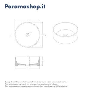 Lavabo da appoggio tondo 37,5x37,5x13,5 carta da zucchero | Tirreno