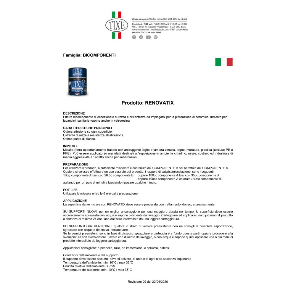 Tixe renovatix 750ml smalto bicomponente bianco cemamizzante per ceramiche e sanitari