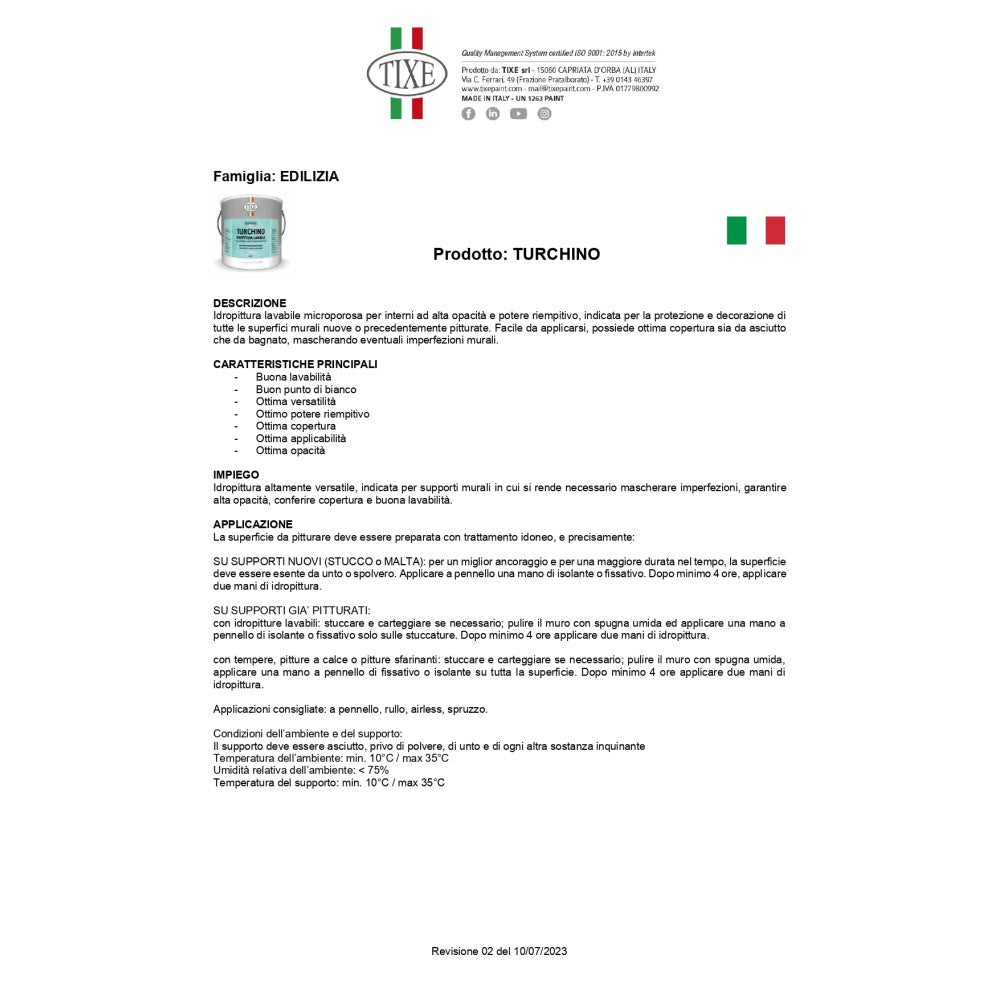 Tixe turchino 14lt idro pittura lavabile microporosa extra bianca opaca per interni