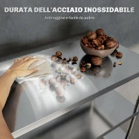 Scaffale da Cucina a 4 Livelli Regolabili su 10 Altezze Diverse, in Acciaio Inox, 91x40x108 cm, Argento