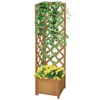 Fioriera da Giardino in Legno di Abete Marrone con Grigliato per Rampicanti e Decorazioni, 40x40x145 cm