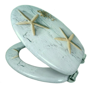 Sedile copri wc universale frizionato fantasia mdf chiusura rallentata *** fantasia stelle marine, confezione 1