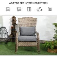 Sedia da Giardino Adironrack con Braccioli, in Rattan e Acciaio, 64x80x90 cm, Marrone e Grigio