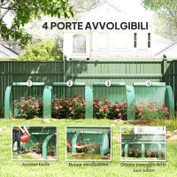 Serra a Tunnel in Acciaio e Plastica Impermeabile Anti UV con 4 Porte, 395x100x80 cm, Verde