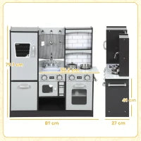 Cucina Giocattolo per Bambini 3-8 Anni in Legno con Accessori, Frigo, Lavandino e Manopole con Suoni, Marrone