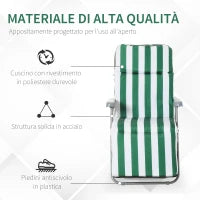 Sedia Sdraio da Spiaggia da 2 Pezzi Pieghevole e Reclinabile, Lettini Prendisole da Giardino con Cuscino Imbottito, Verde e Bianco