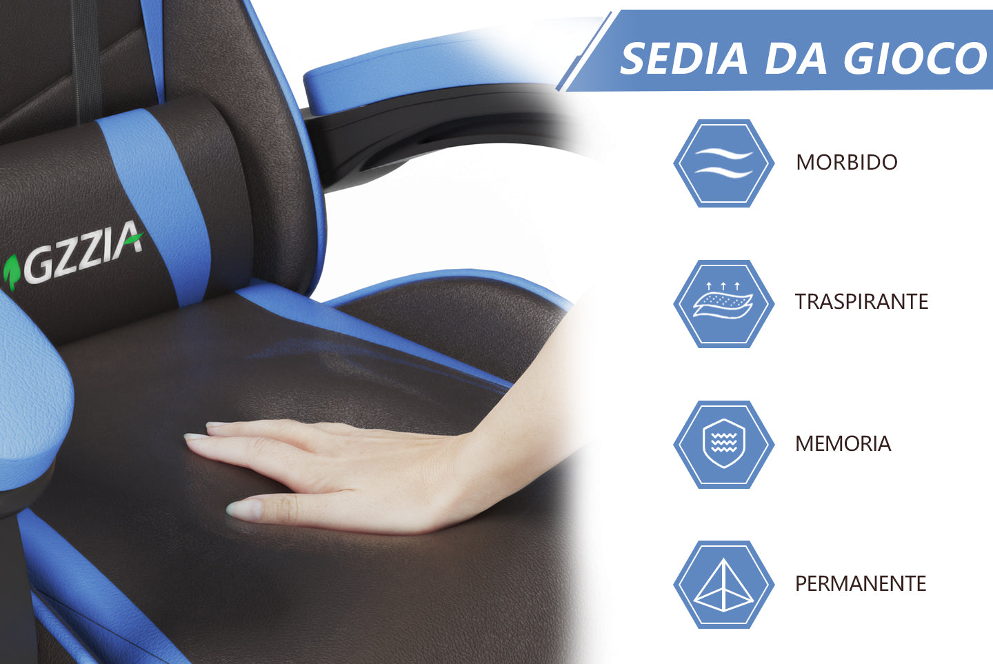 Sedia gaming ergonomica - RATTANTREE - con Supporto Lombare Sedia da Gioco in Pelle Pu con Altezza Regolabile - Bleu