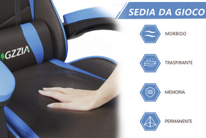 Sedia gaming ergonomica - RATTANTREE - con Supporto Lombare Sedia da Gioco in Pelle Pu con Altezza Regolabile - Bleu