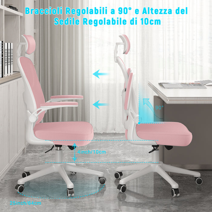 Sedia ufficio ergonomica - RATTANTREE  - Sedie da scrivania con Supporto Lombare e Poggiatesta Regolabile - Rosa