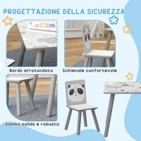 Set Tavolino e 2 Sedie per Bambini 3-8 Anni in MDF e Legno di Pino, Grigio