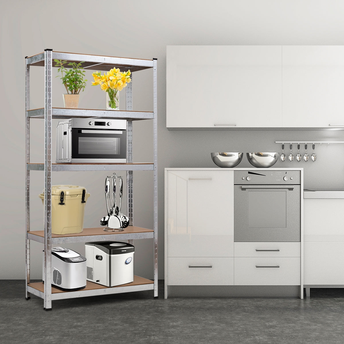 Scaffale con 5 livelli salva spazio-Organizer con struttura in acciaio resistente Argento