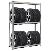 Scaffale per pneumatici in acciaio zincato, Scaffale portagomme a 3 ripiani per 8 gomme-Accessori per veicoli