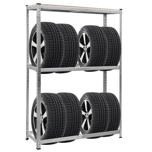 Scaffale per pneumatici in acciaio zincato, Scaffale portagomme a 3 ripiani per 8 gomme-Accessori per veicoli