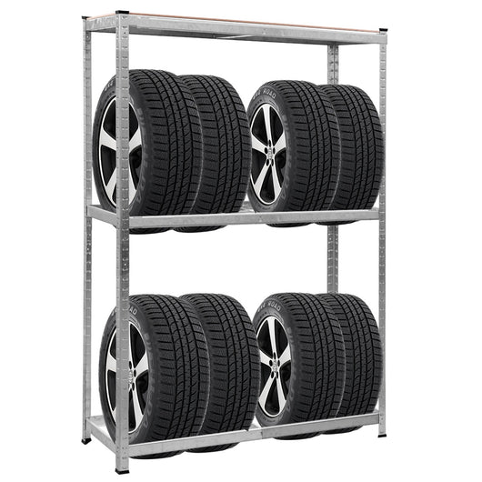 Scaffale per pneumatici in acciaio zincato, Scaffale portagomme a 3 ripiani per 8 gomme-Accessori per veicoli