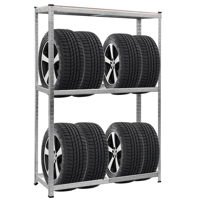 Scaffale per pneumatici in acciaio zincato, Scaffale portagomme a 3 ripiani per 8 gomme-Accessori per veicoli