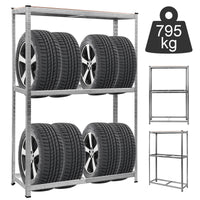 Scaffale per pneumatici in acciaio zincato, Scaffale portagomme a 3 ripiani per 8 gomme-Accessori per veicoli