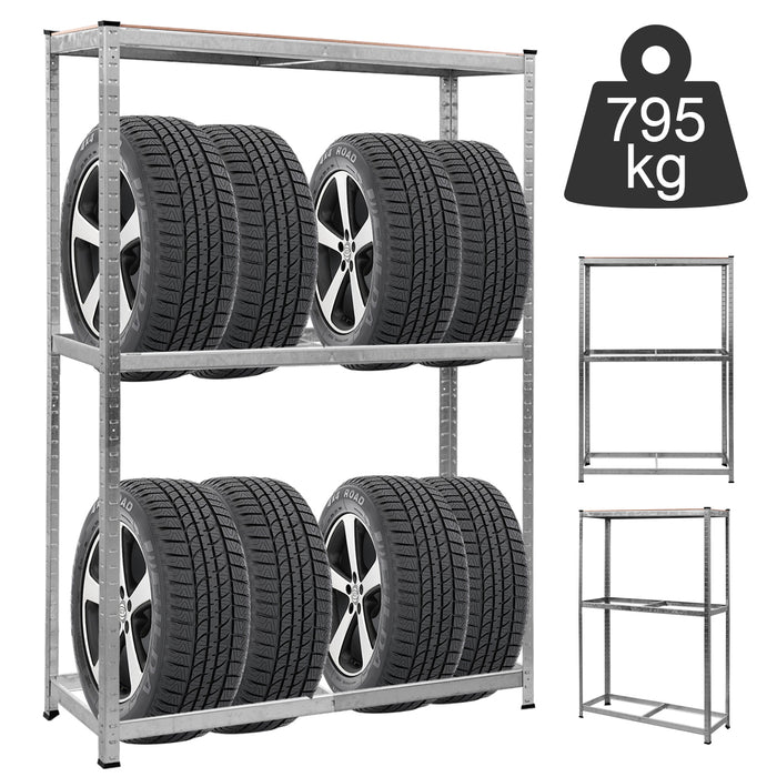 Scaffale per pneumatici in acciaio zincato, Scaffale portagomme a 3 ripiani per 8 gomme-Accessori per veicoli