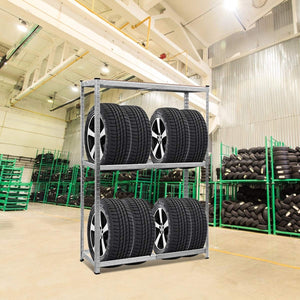 Scaffale per pneumatici in acciaio zincato, Scaffale portagomme a 3 ripiani per 8 gomme-Accessori per veicoli