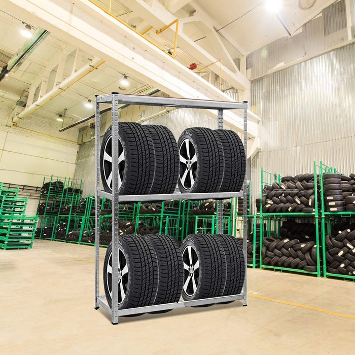 Scaffale per pneumatici in acciaio zincato, Scaffale portagomme a 3 ripiani per 8 gomme-Accessori per veicoli