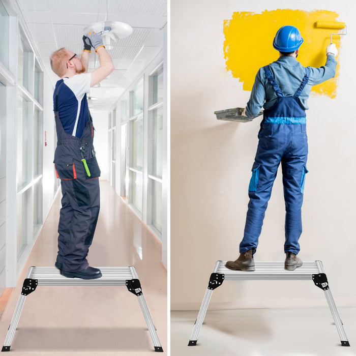 Sgabello step di alluminio con superficie antiscivolo per casa garage camion interno esterno, 110x40x49cm Argento-Scale e ponteggi