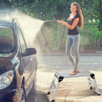 Sgabello step di alluminio con superficie antiscivolo per casa garage camion interno esterno, 110x40x49cm Argento-Scale e ponteggi