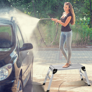 Sgabello step di alluminio con superficie antiscivolo per casa garage camion interno esterno, 110x40x49cm Argento-Scale e ponteggi