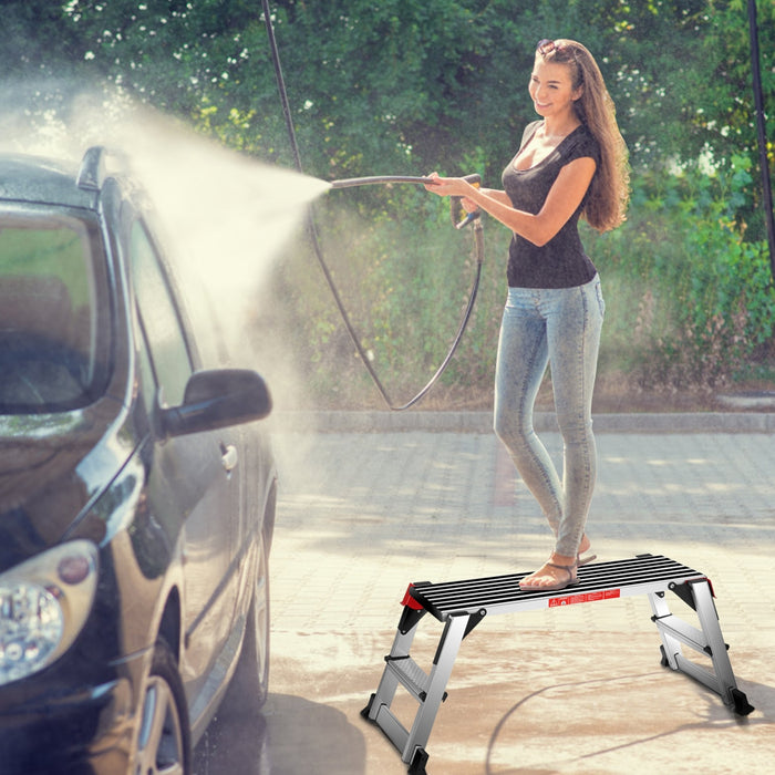 Scaletta pieghevole in alluminio da officina Gradino antiscivolo multiuso, 126x52,5x49,5cm-Scale e ponteggi