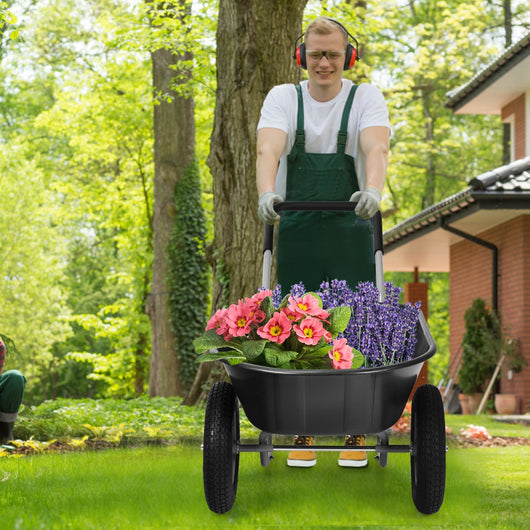 Carriola da giardino con 2 ruote e struttura in acciaio, Carrello resistente con grande capacit¨¤ di carico Nero-Attrezzi da giardino