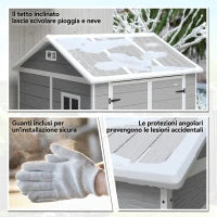 Casetta da Giardino in Resina con Pavimento, 2 Porte con Blocco, Finestra, 1.8x1.8m, Grigio