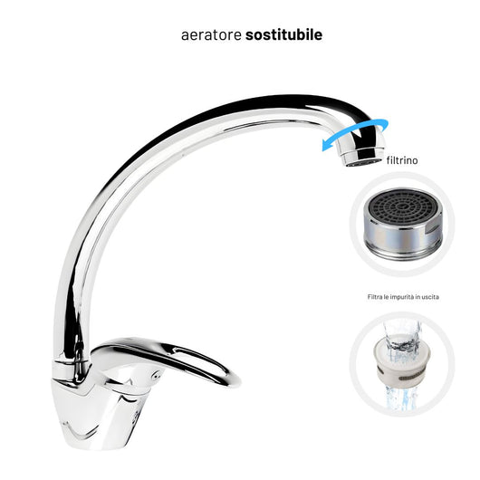Miscelatore rubinetto per lavello cucina erogazione orientabile *** finitura- cromo lucido, confezione 1