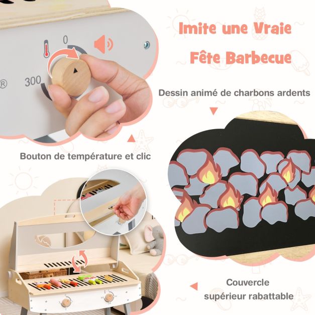 Barbecue giocattolo in legno per bambini 3 anni + 17 accessori coperchio ribaltabile suono realistico regali ideali 20_0005309