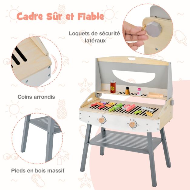 Barbecue giocattolo in legno per bambini 3 anni + 17 accessori coperchio ribaltabile suono realistico regali ideali 20_0005309