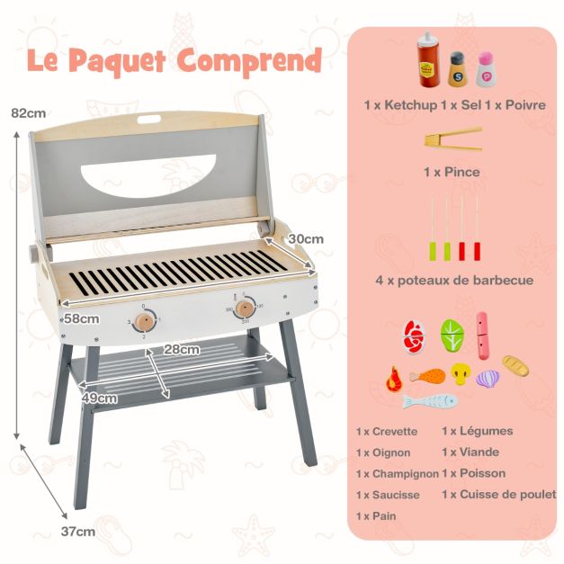 Barbecue giocattolo in legno per bambini 3 anni + 17 accessori coperchio ribaltabile suono realistico regali ideali 20_0005309