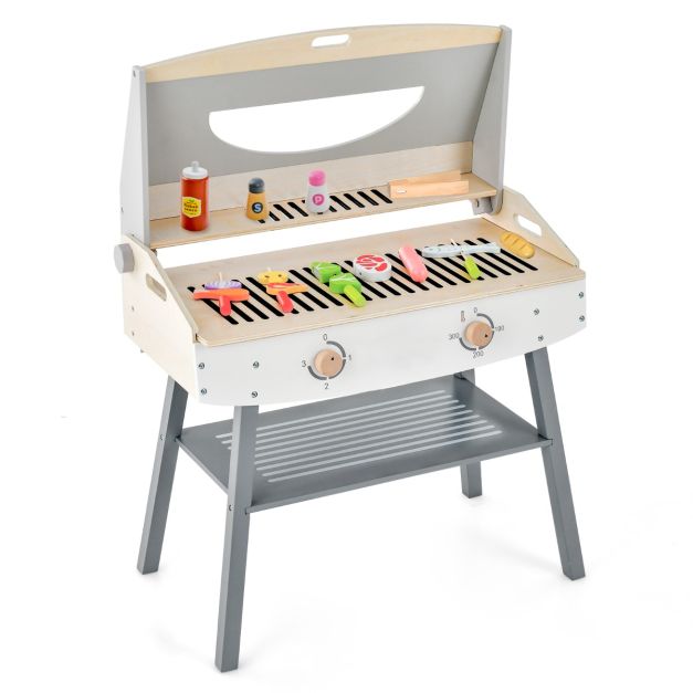 Barbecue giocattolo in legno per bambini 3 anni + 17 accessori coperchio ribaltabile suono realistico regali ideali 20_0005309