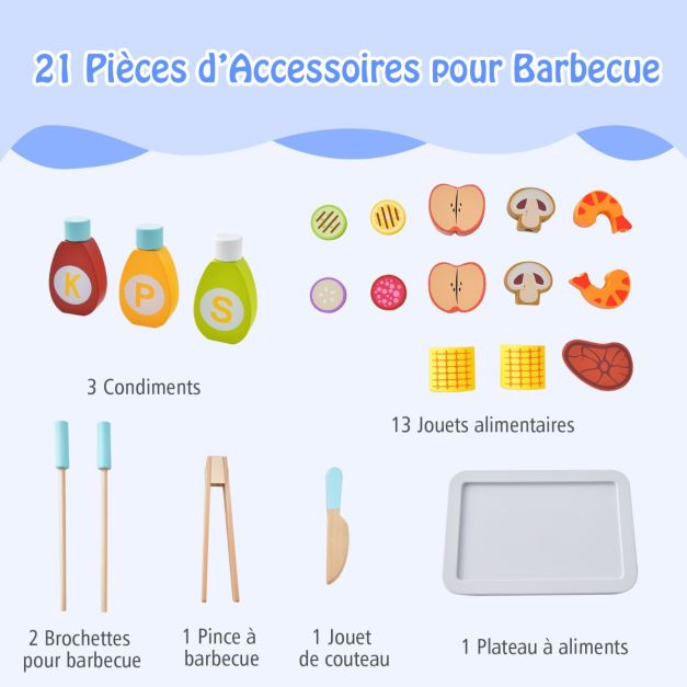 Barbecue giocattolo in legno per bambini 3 anni + 21 accessori con ruote suono realistico regali ideali 20_0007187