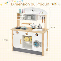 Cucina per bambini in legno con 17 accessori set da gioco con microonde e lavatrice spazio di archiviazione pulsanti e suono realistico per bambini dai 3 anni in su 20_0006459