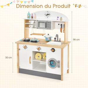 Cucina per bambini in legno con 17 accessori set da gioco con microonde e lavatrice spazio di archiviazione pulsanti e suono realistico per bambini dai 3 anni in su 20_0006459