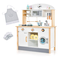 Cucina per bambini in legno con 17 accessori set da gioco con microonde e lavatrice spazio di archiviazione pulsanti e suono realistico per bambini dai 3 anni in su 20_0006459