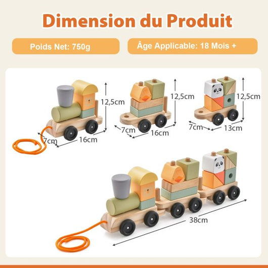 Set di giocattoli per trenino in legno, 3 sezioni, blocchi da costruzione impilabili, modelli di animali per i più piccoli 20_0007131
