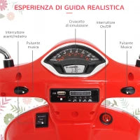 Moto Elettrica per Bambini Design Vespa, Batteria 6V con Suoni e Luci, Età 3-6 Anni, Rosso